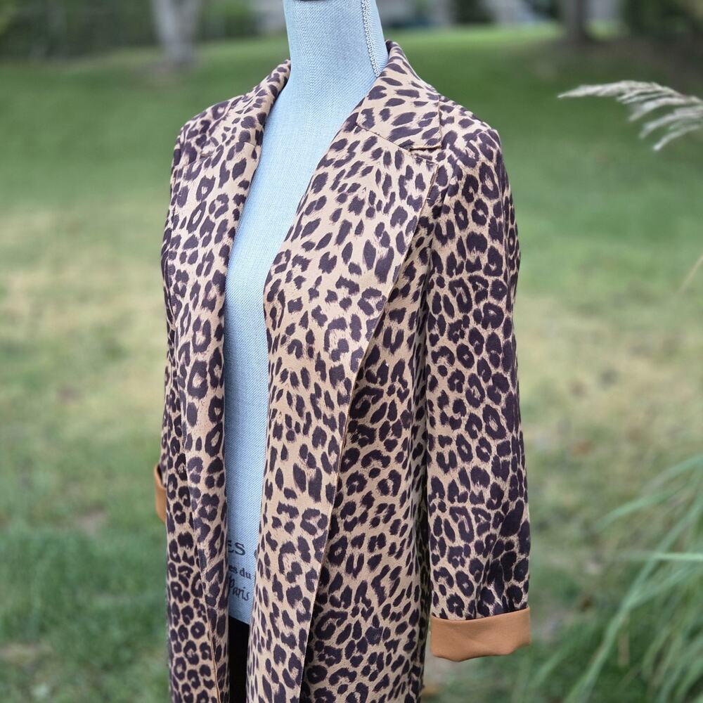 Zara Leopard Faux Suede Duster Jacket M Long Open Front Animal Print Coat - Picture 5 of 10